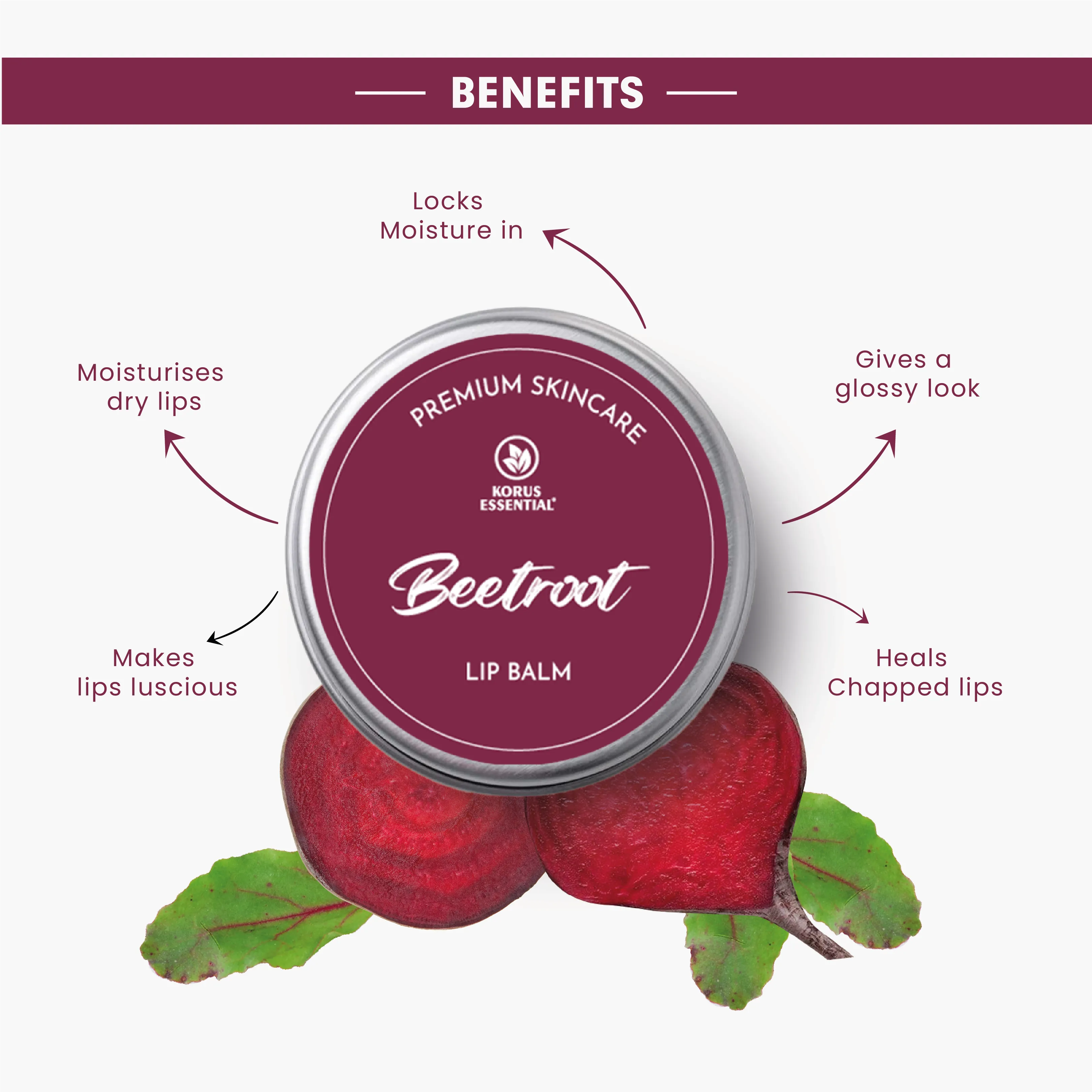 Korus Essential Beetroot Lip Balm with Shea Butter  - 8 grams